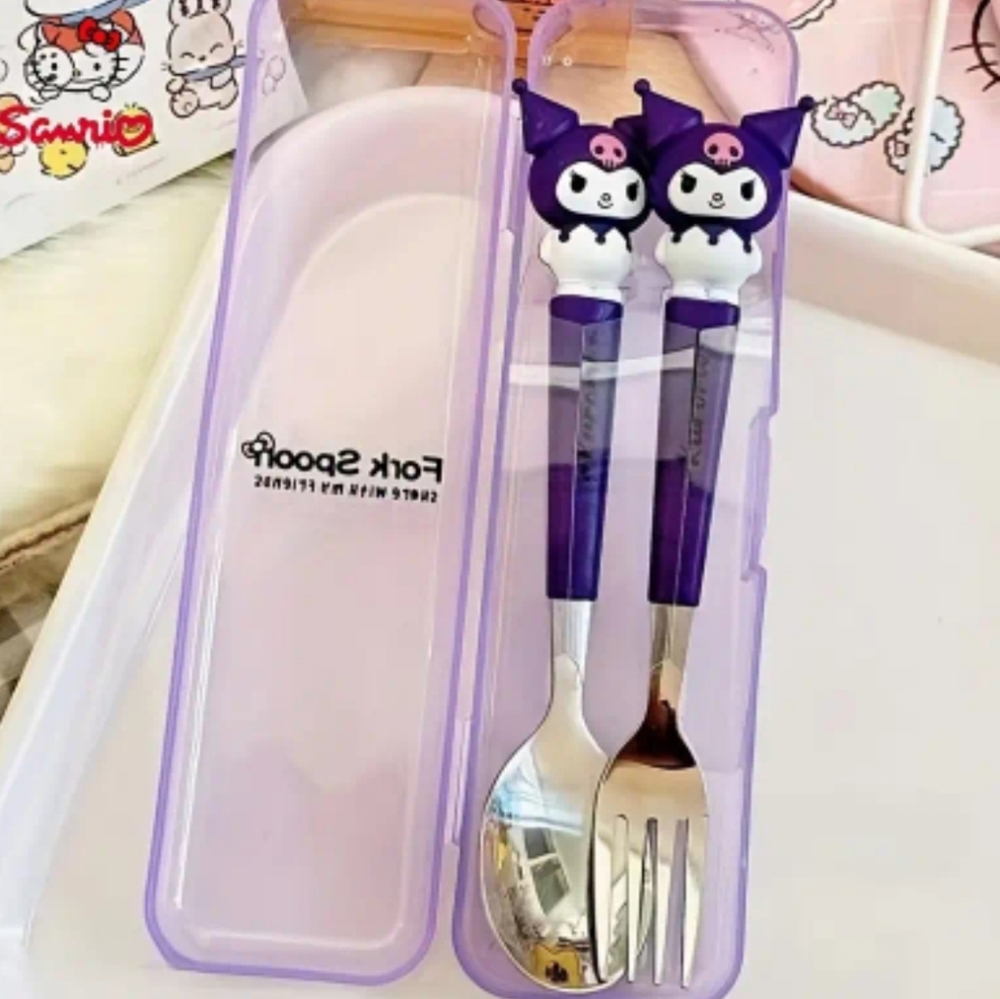 Sanrio Kuromi Stainless Steel Cutlery Set, 2pcs Cutlery Set New